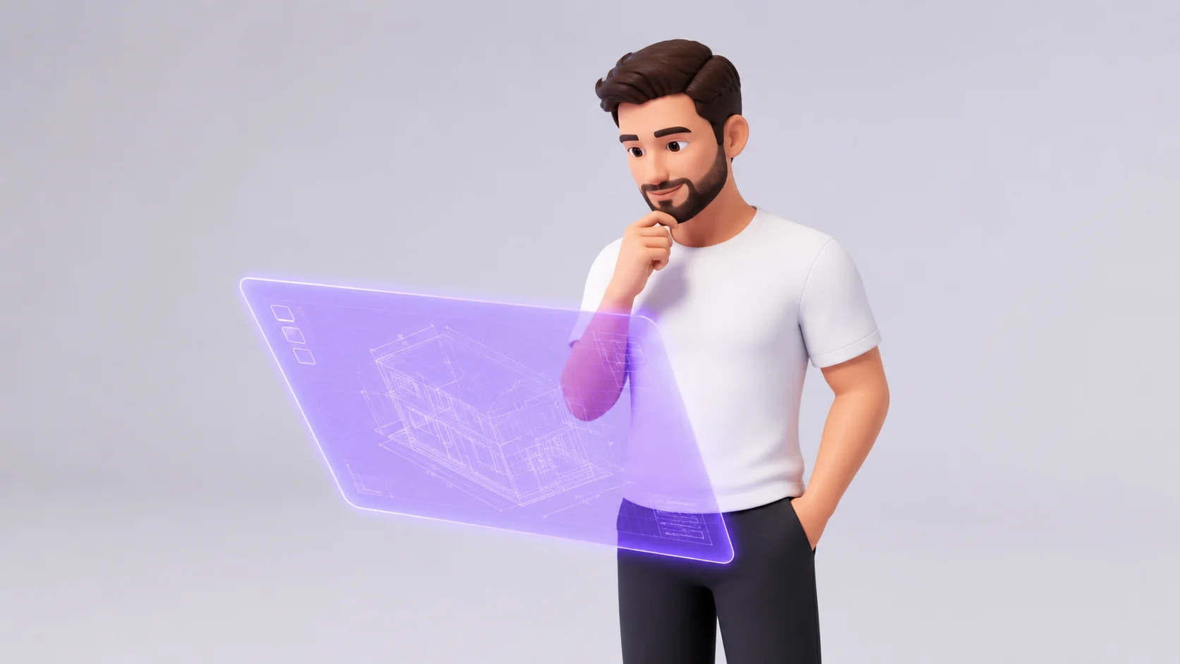 Pessoa revisando um plano técnico em uma tela, representando a etapa de design